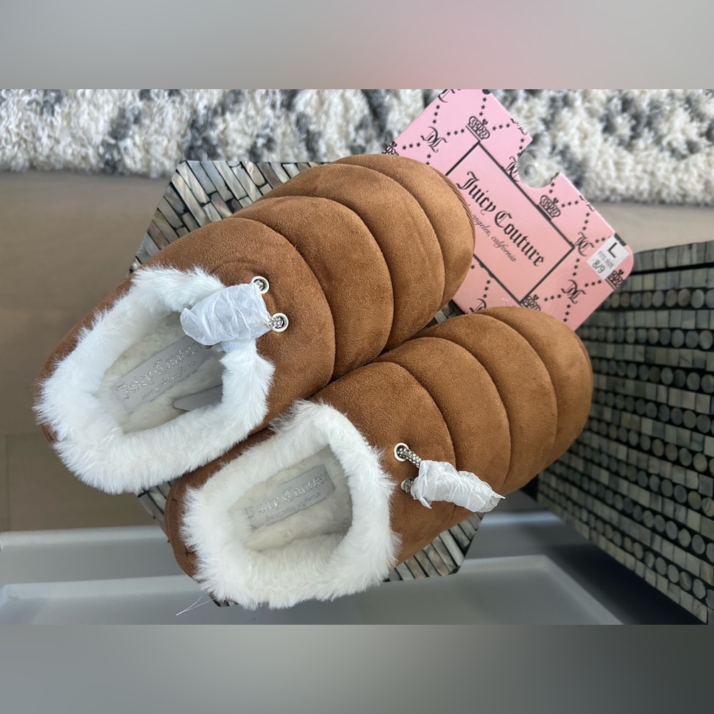 Juicy Couture Brown and White Faux Fur Lined Moccasins